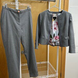 Ted Baker Daizi Textured Grey Blazer & Pants Set - Size 1 & 2 (US 4/6)
